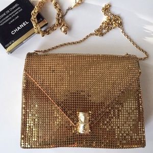 WHITING & DAVIS GOLD METAL MESH SINGLE FLAP BAG